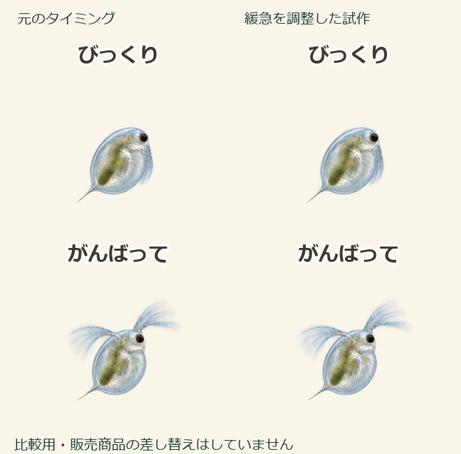 ミジンコ2動作・緩急の比較試作のプレビュー・押すと拡大